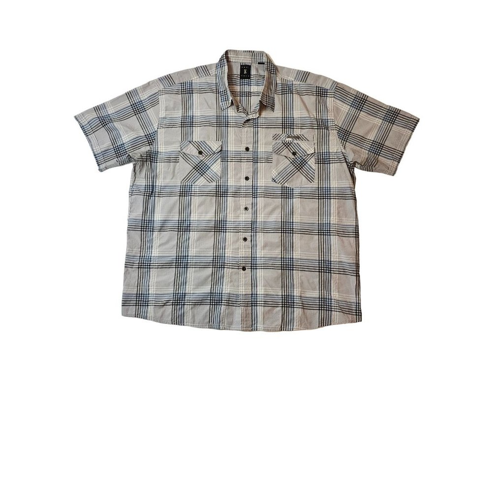 Kani Gold Men's Button-Down Shirt, Size 3X, Plaid, Grey Blue Pocket Short Sleeve